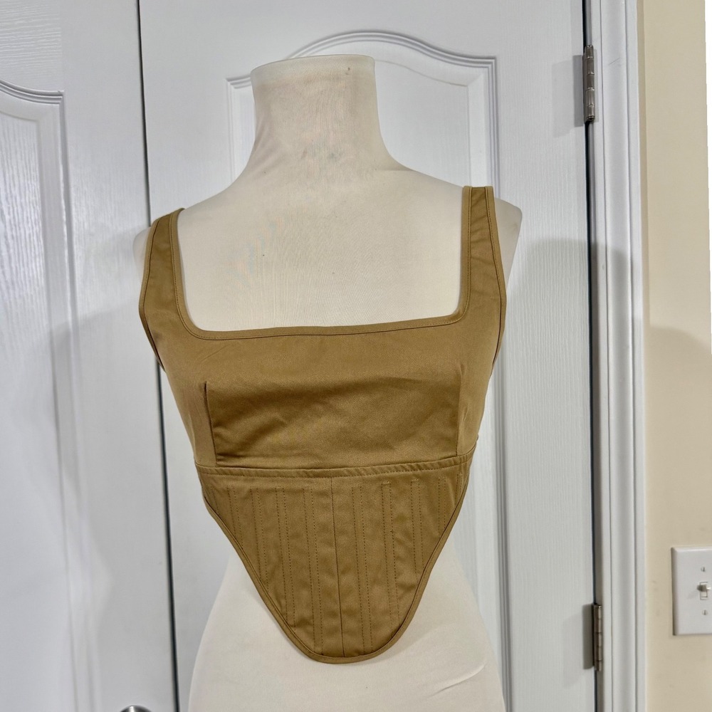 PRETTYLITTLETHING Twill‎ Dip Hem Structured Cargo Cropped Corset Women's Size 8